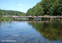 Mostek na trasie spływu Piławą (tu trzeba przepłynąć pod!)